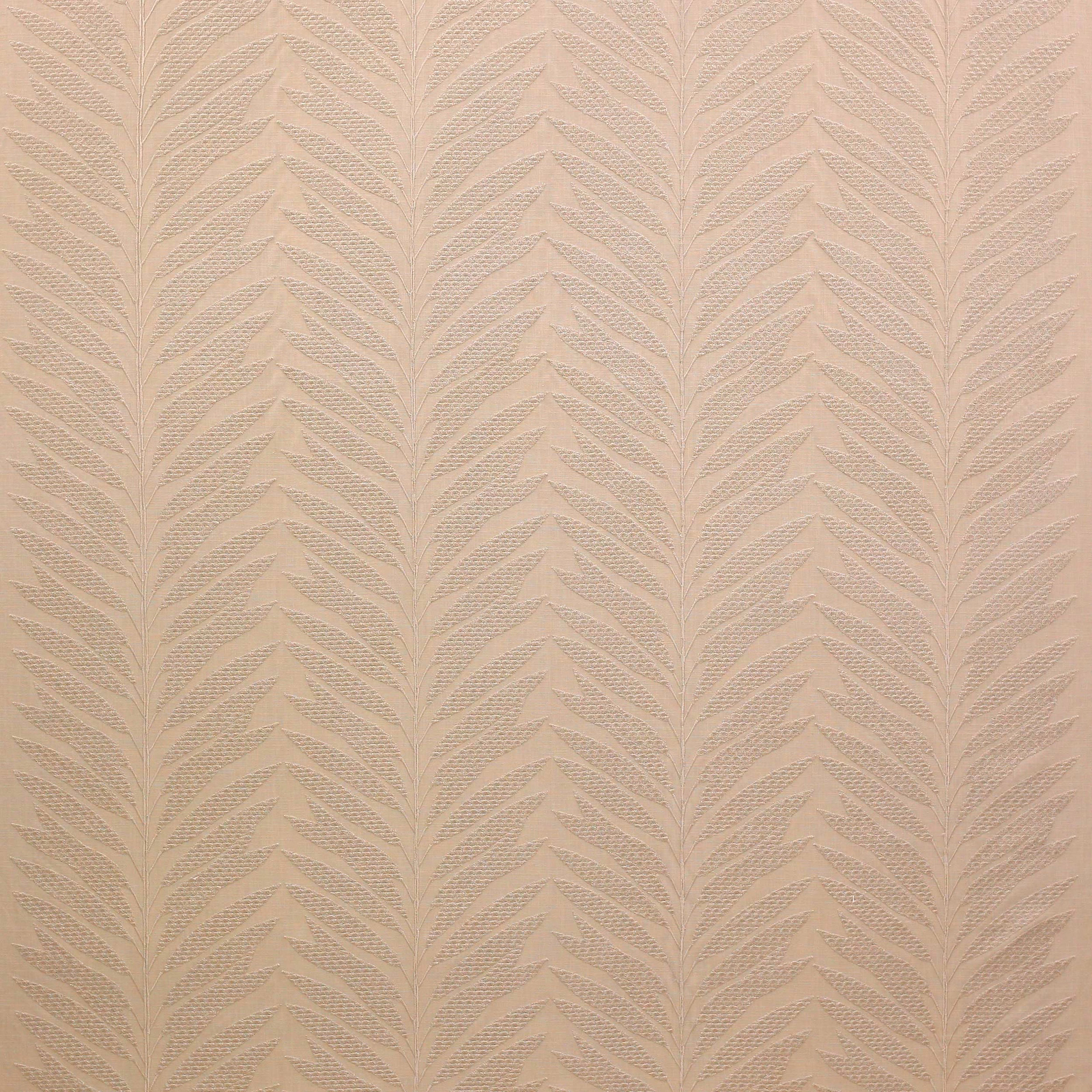 Soft taupe leaf jacquard fabric with vertical woven feather pattern