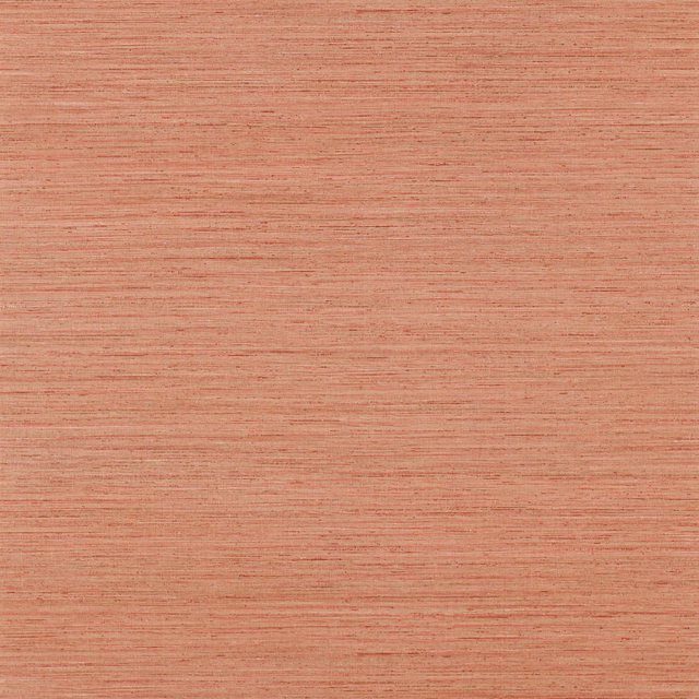 Dusty coral-red wallpaper with fine horizontal striations and softly varied surface texture