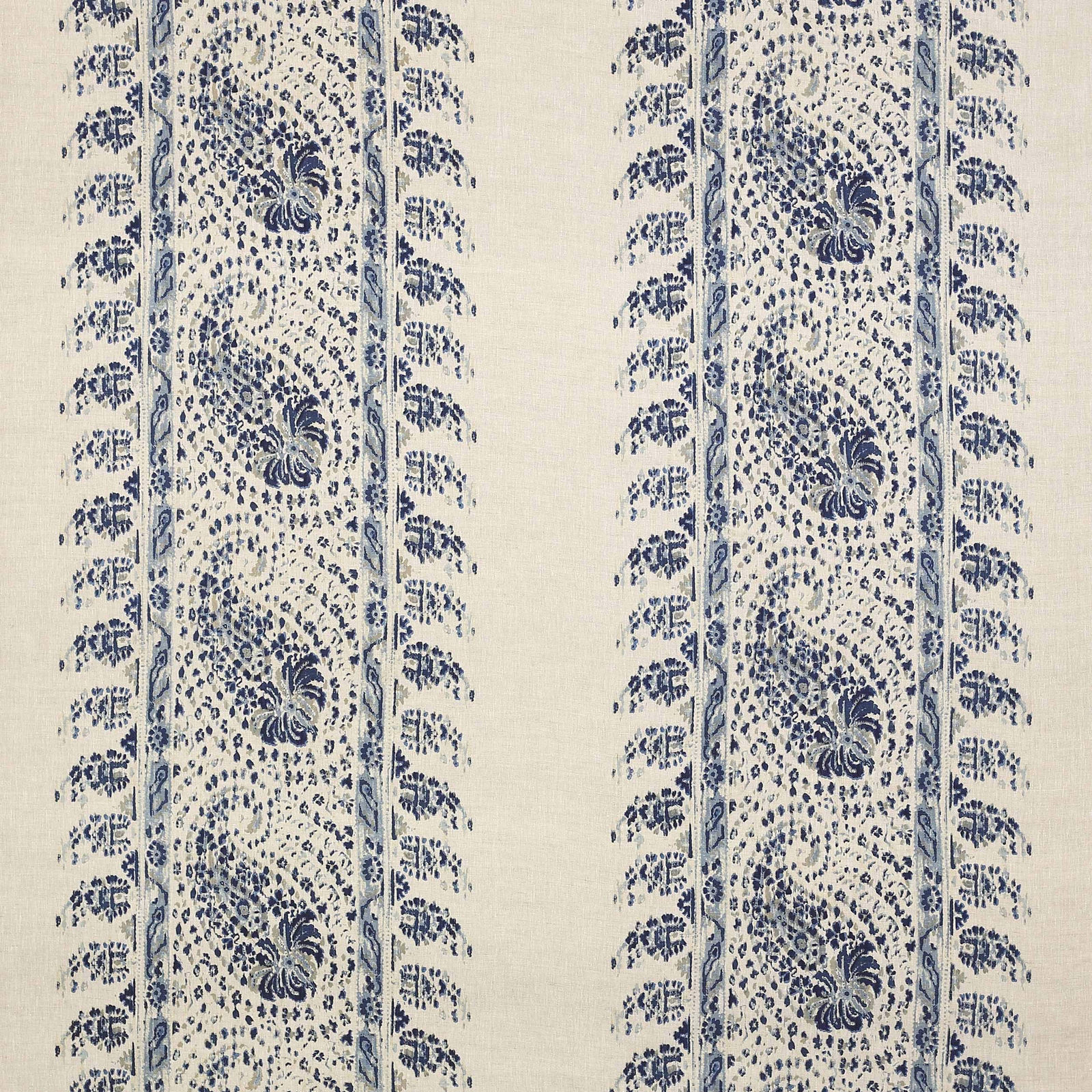 Ivory linen swatch with vertical navy striped floral pattern