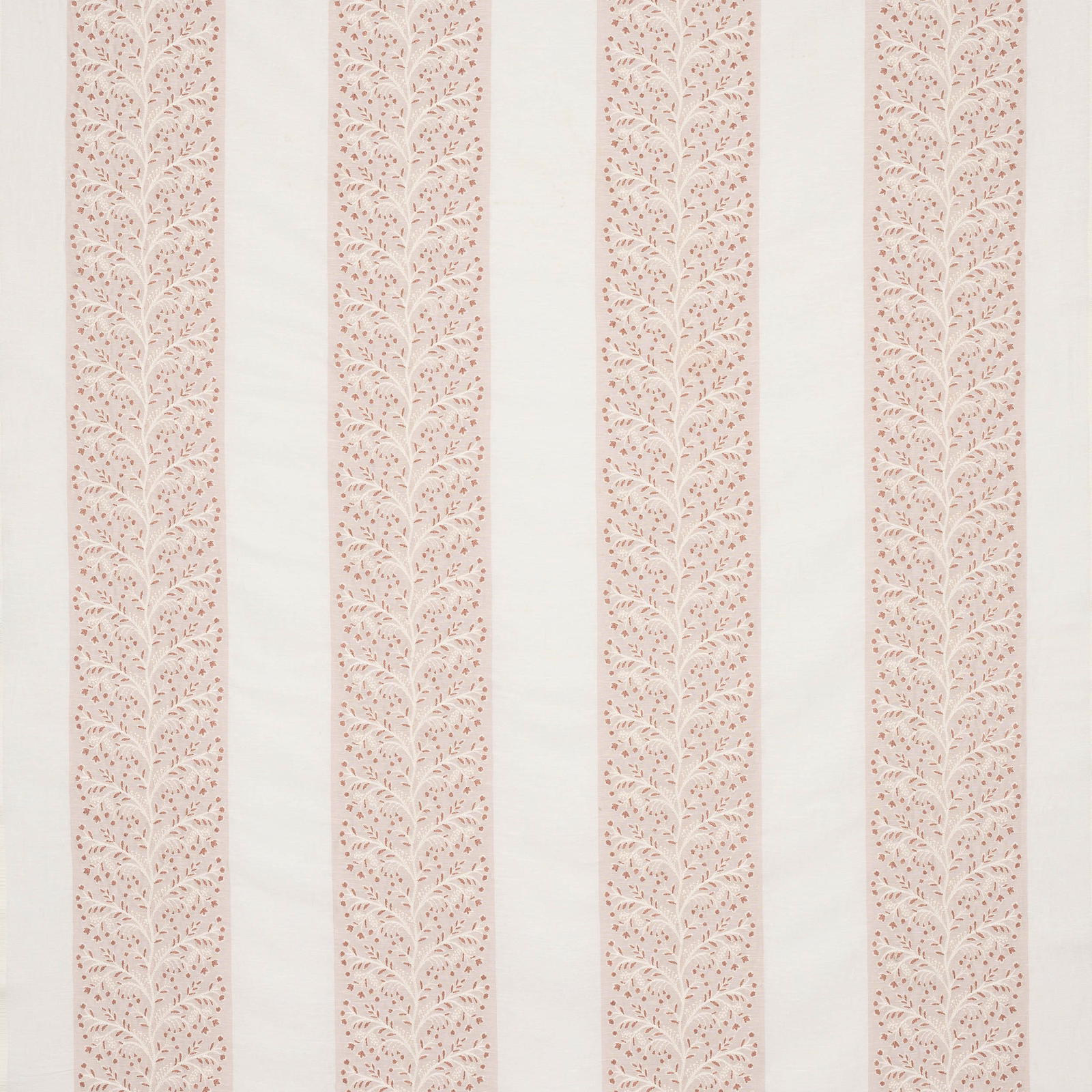 Vertical old pink striped fabric with delicate leafy pattern on a pale ground