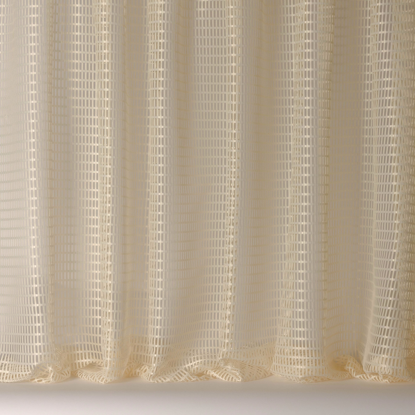 Ivory sheer fabric with fine woven stripe pattern and soft drape