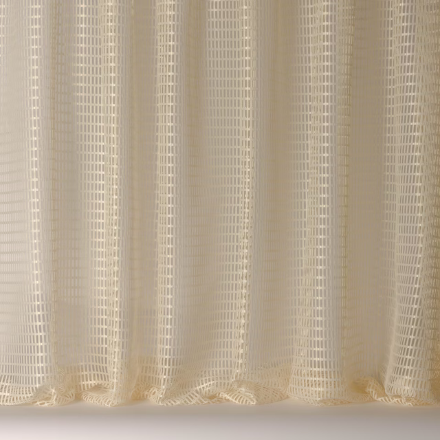 Ivory sheer fabric with fine woven stripe pattern and soft drape