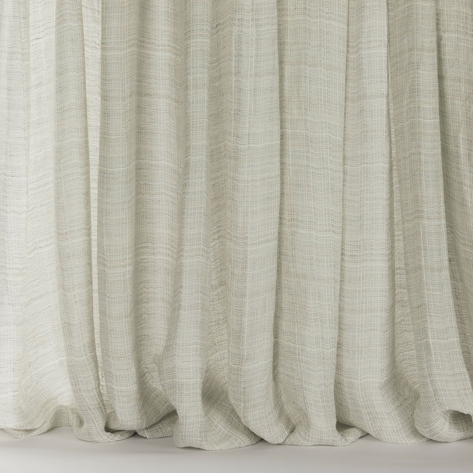 Pale ice blue linen-blend fabric with fine vertical slub texture and soft drape