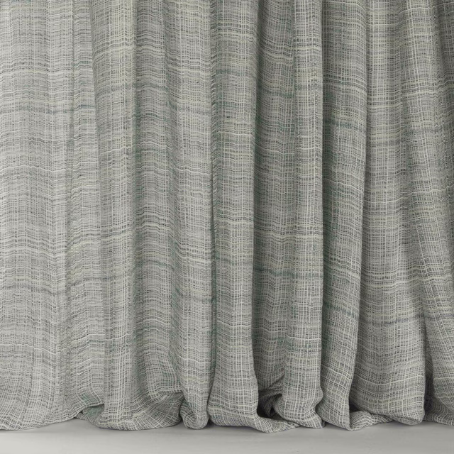 Wide pale aqua-green linen drape with fine vertical strié texture
