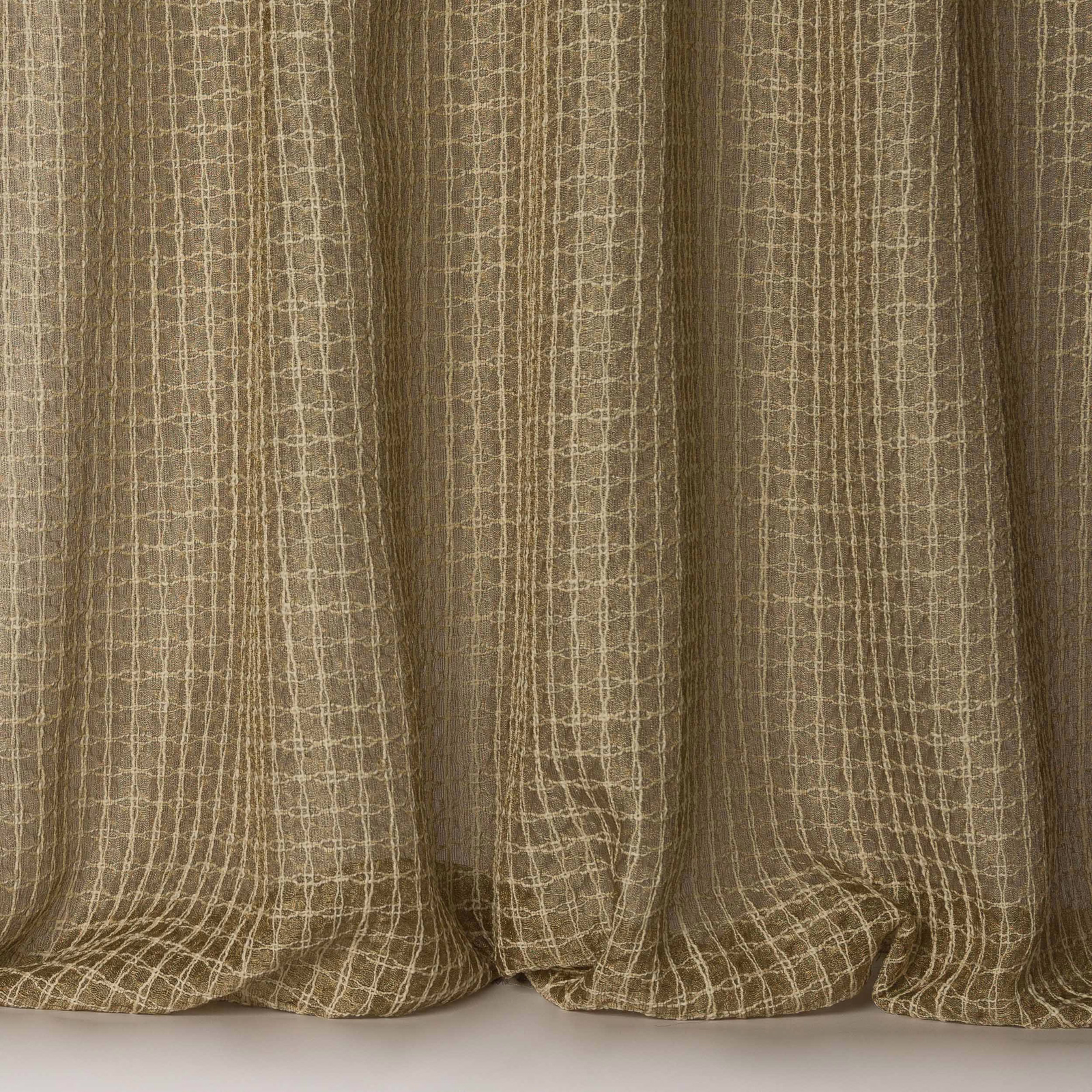 Muted olive-gold checked fabric with a soft textured weave and gentle folds