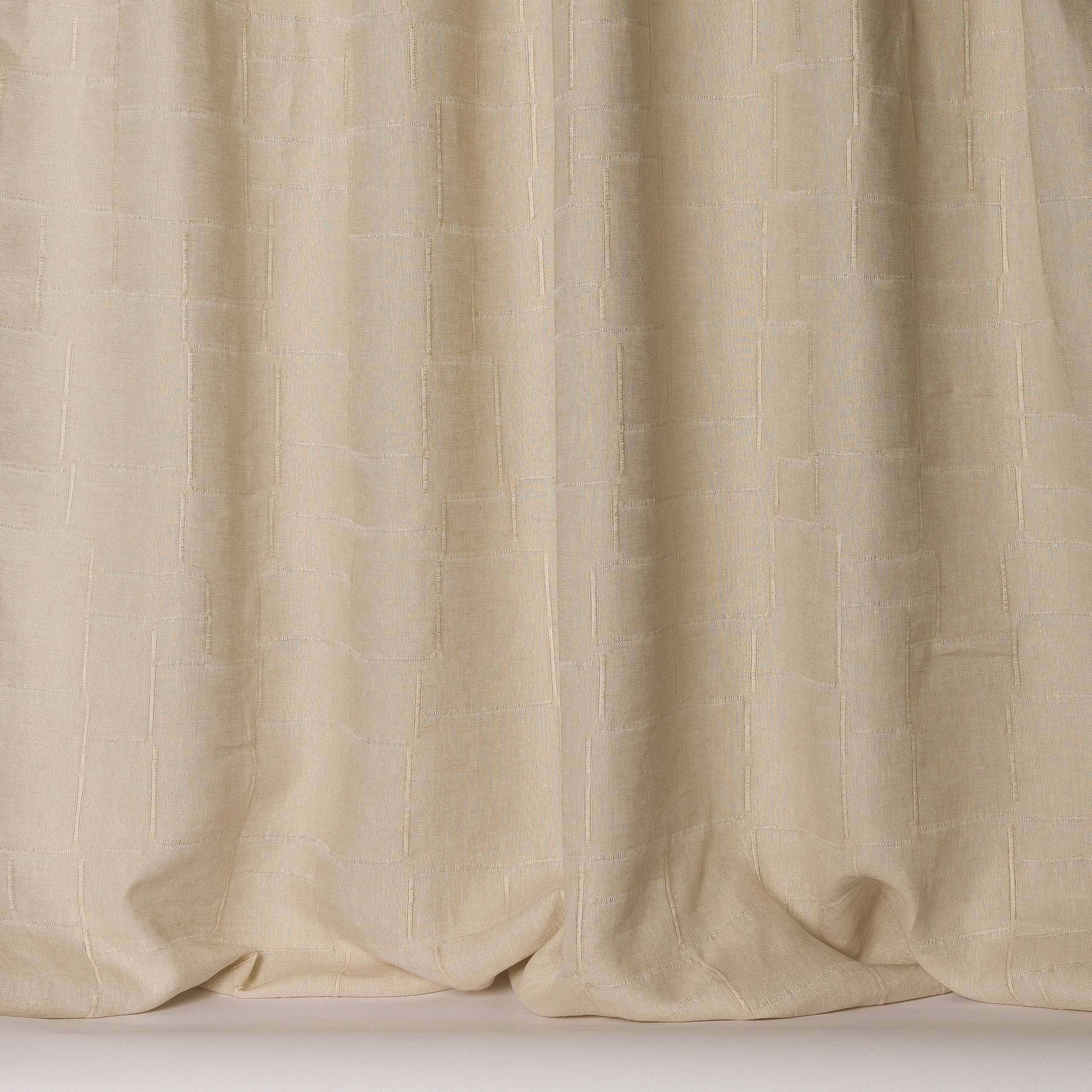 Creamy linen curtain fabric with subtle grid texture and soft drape