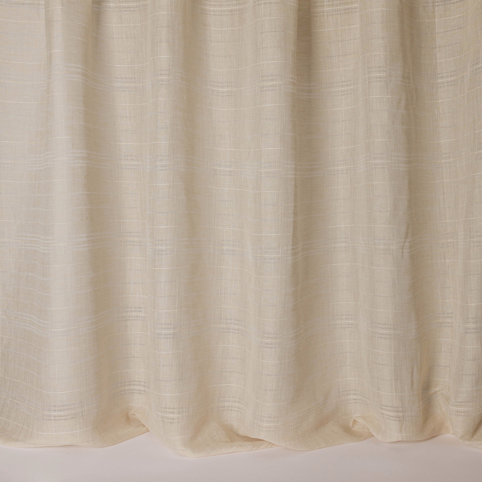Warm beige linen-look fabric with subtle horizontal striations and soft drape