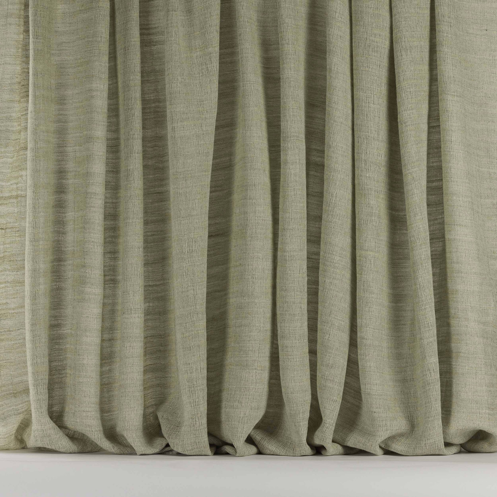 Soft gull beige linen-blend fabric hanging in loose vertical folds