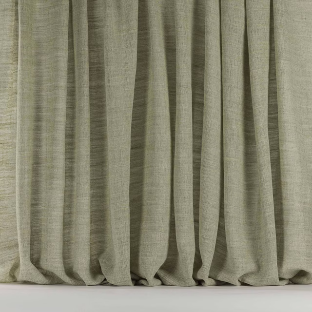 Soft gull beige linen-blend fabric hanging in loose vertical folds