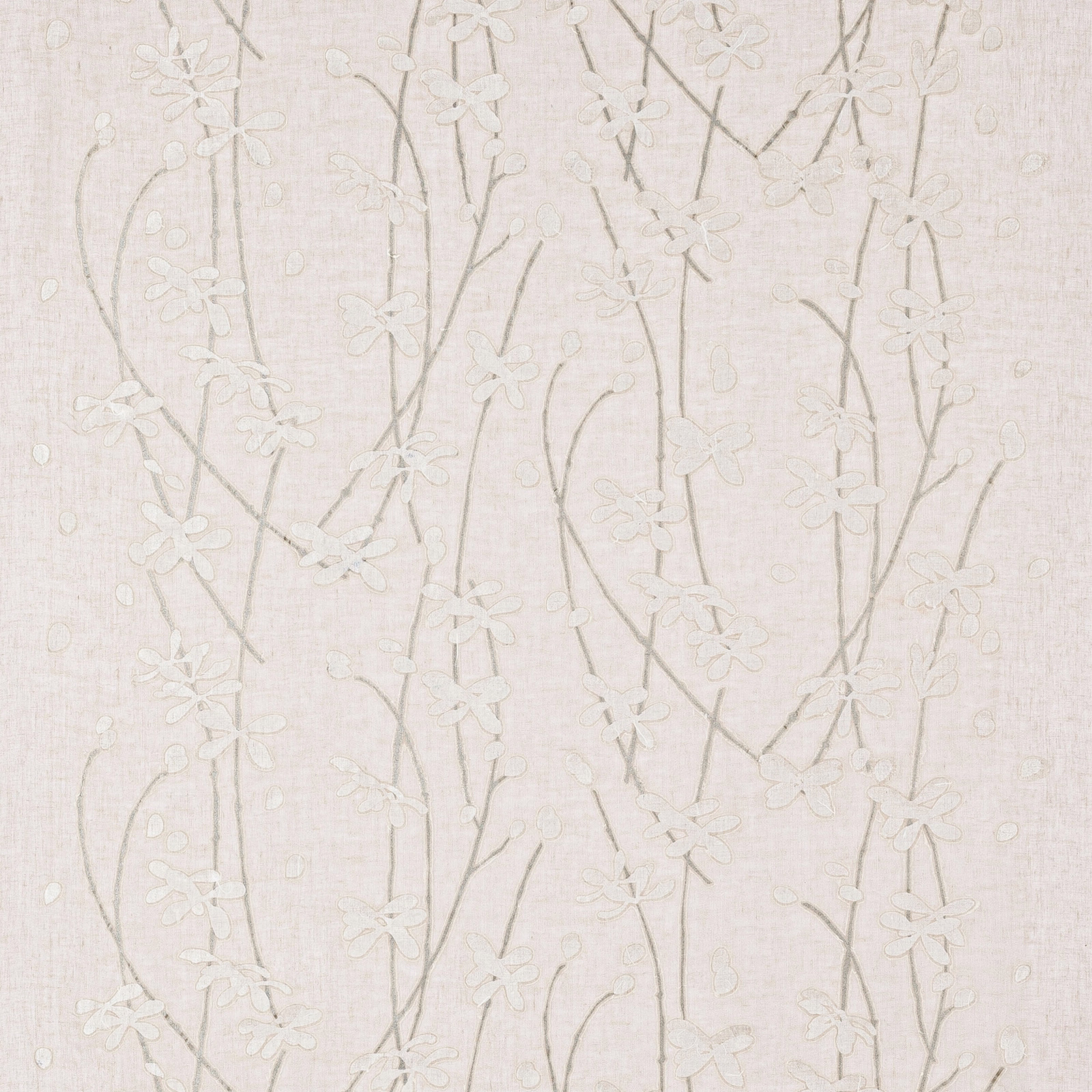 Pale cream fabric swatch with trailing floral stems and small blossoms