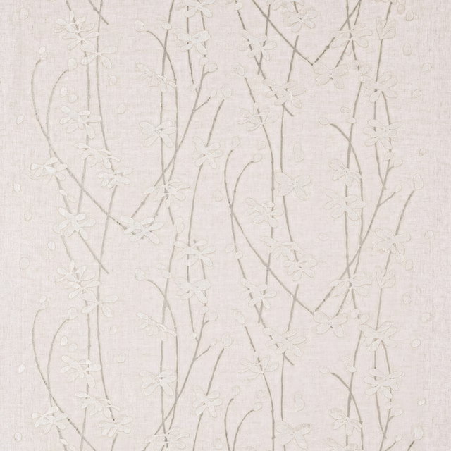 Pale cream fabric swatch with trailing floral stems and small blossoms