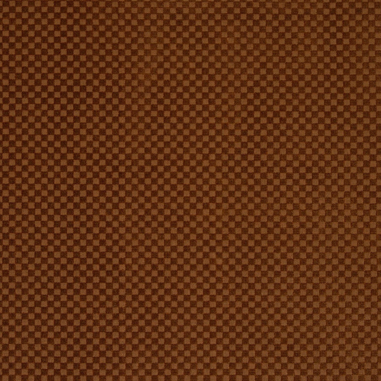 Close-up of a warm tobacco-brown small check woven fabric