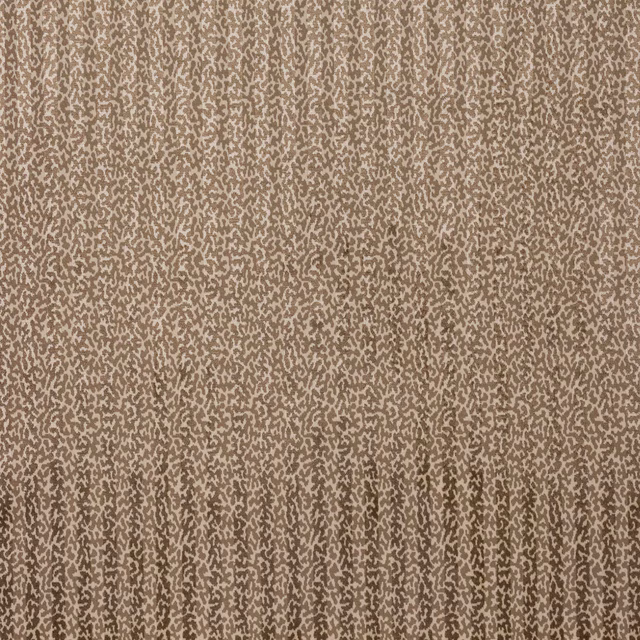 Greige patterned velvet swatch with small taupe abstract motif and gathered lower edge