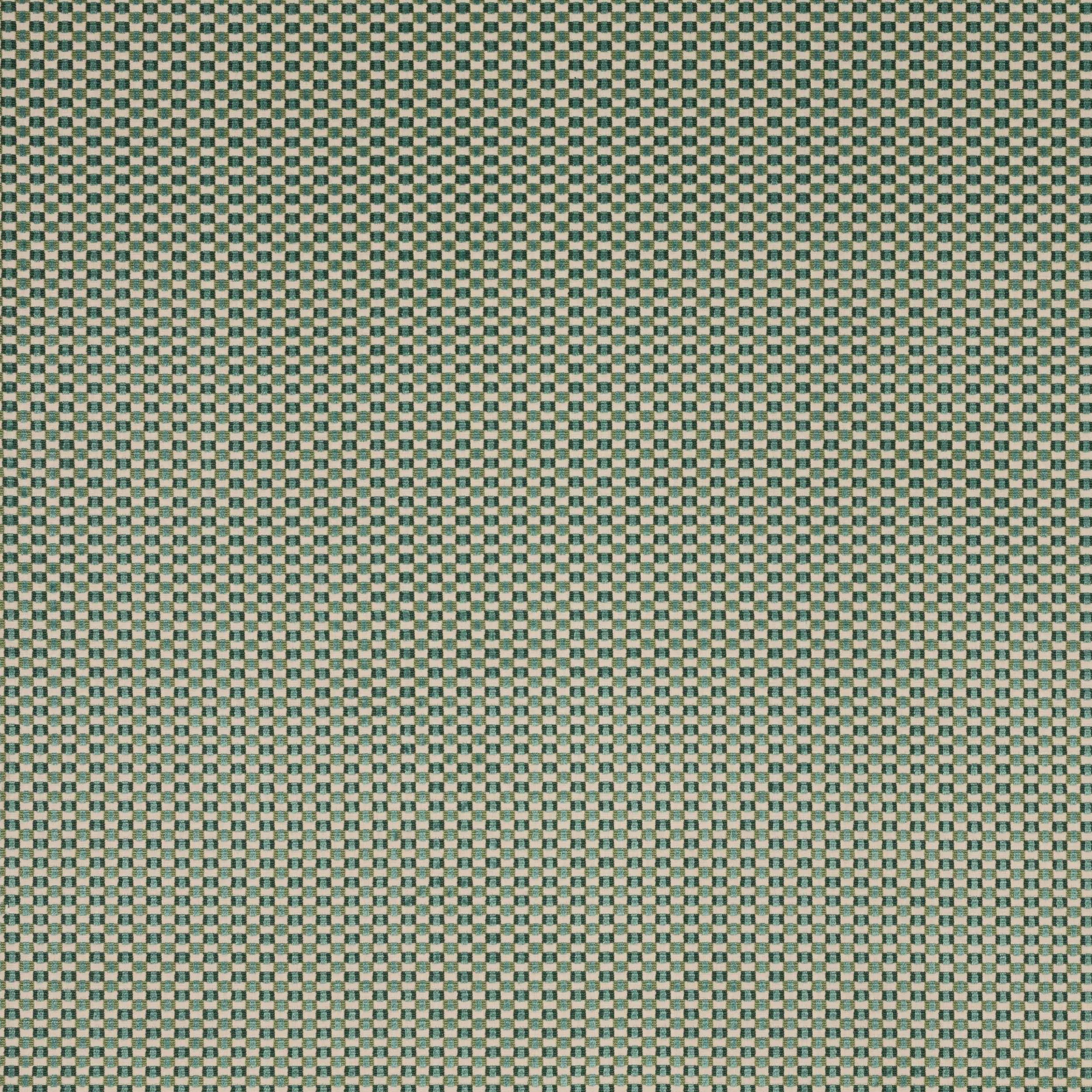 Small aqua and pale neutral check velvet fabric with a tight woven texture