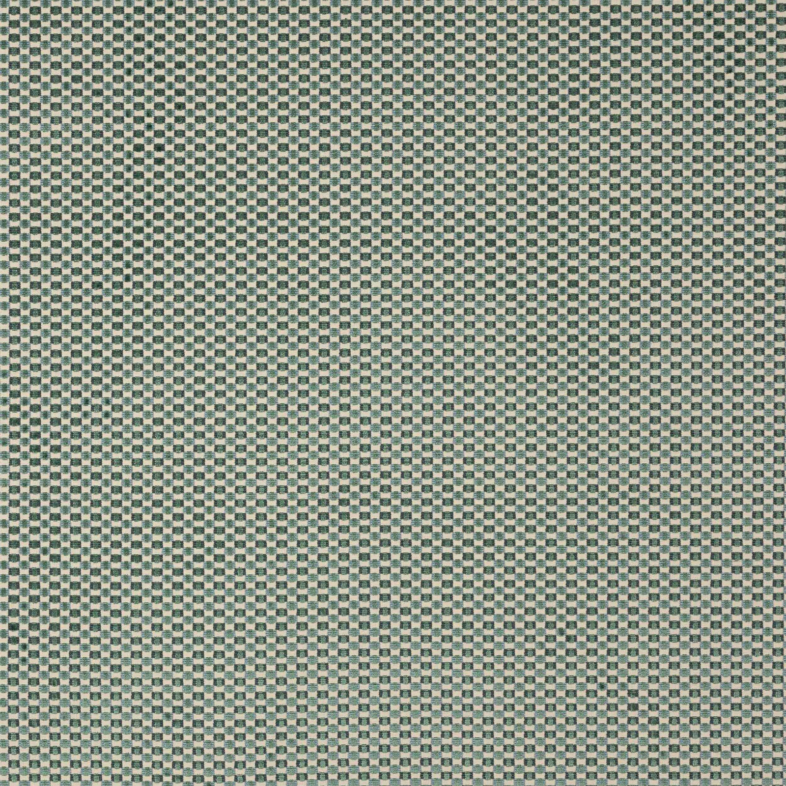 Small celadon and cream check woven fabric swatch with a soft velour finish