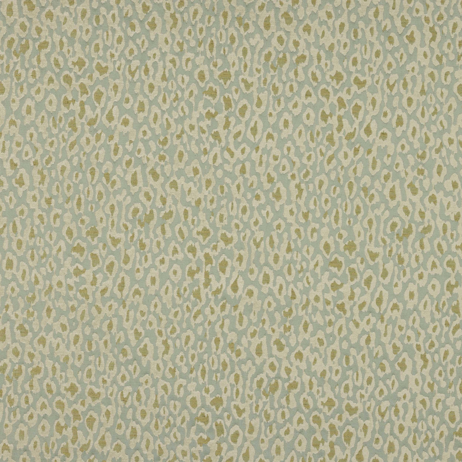 Pale celadon animal-print fabric with beige spots and cream ground