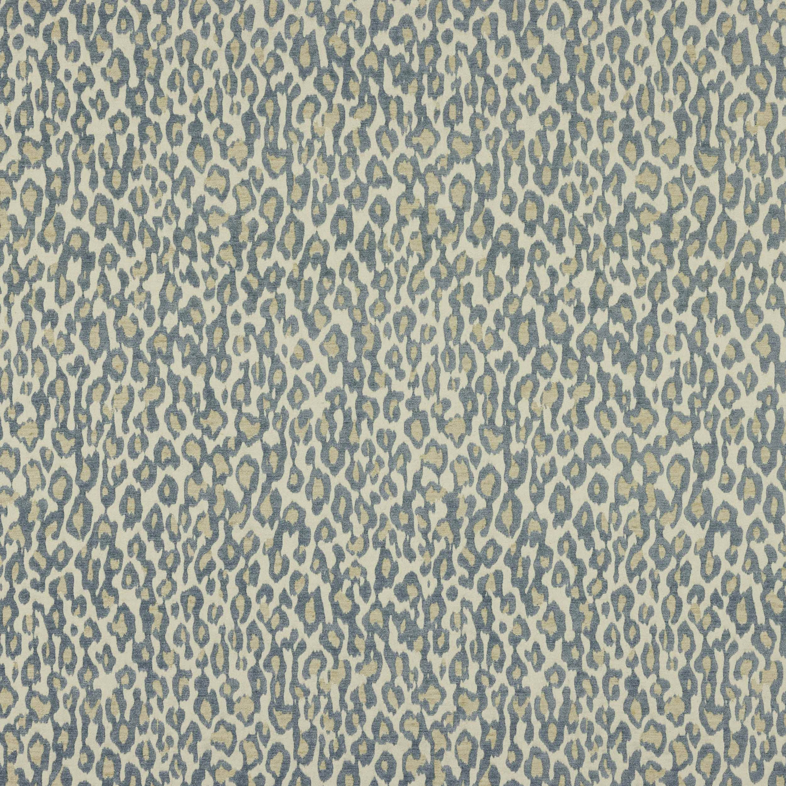 Soft ciel blue animal-print fabric on a cream ground with a fine textured surface
