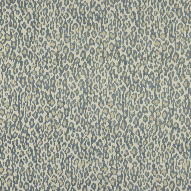 Soft ciel blue animal-print fabric on a cream ground with a fine textured surface