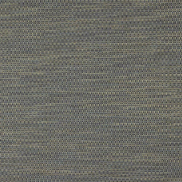 Close-up of a small-scale woven fabric in muted indigo, grey and cream tones