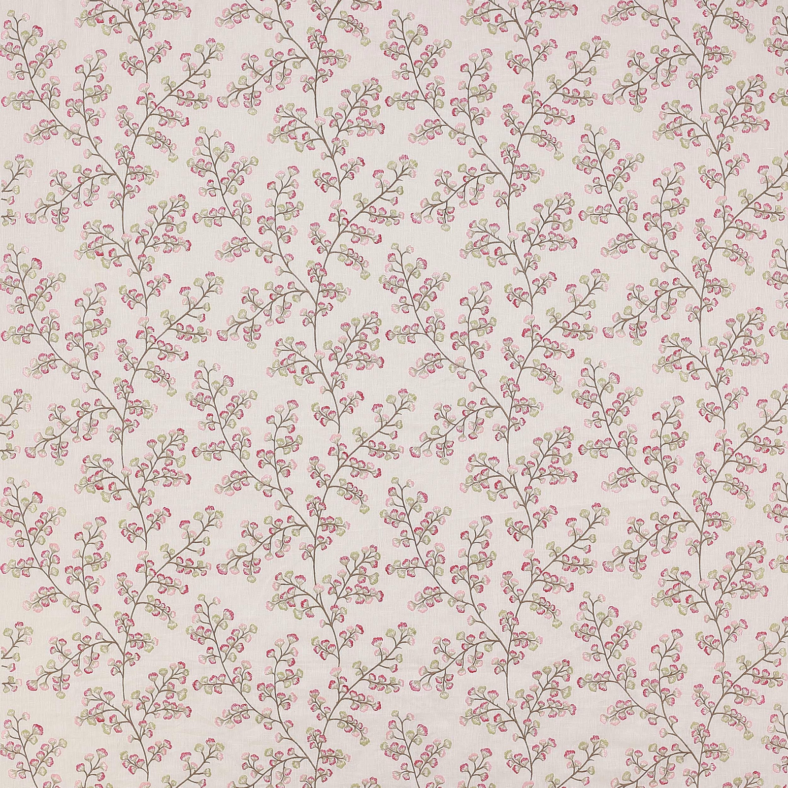Pale floral fabric with blush pink blossoms and slender brown branches