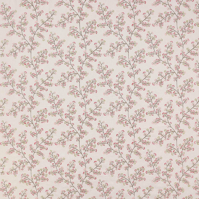 Pale floral fabric with blush pink blossoms and slender brown branches