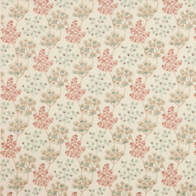 Cream botanical fabric with blush pink and aqua floral sprigs