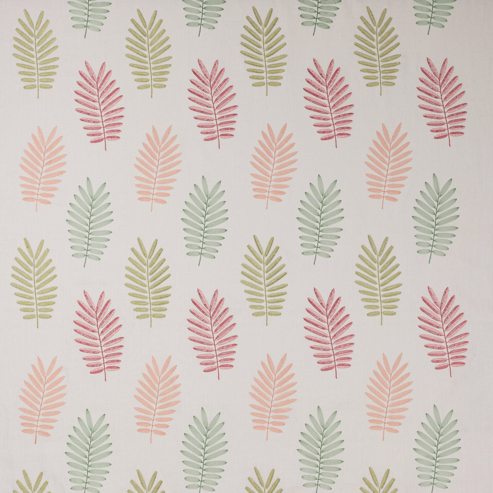 Pastel fern leaf motif in blush, sage and peach on a pale ground