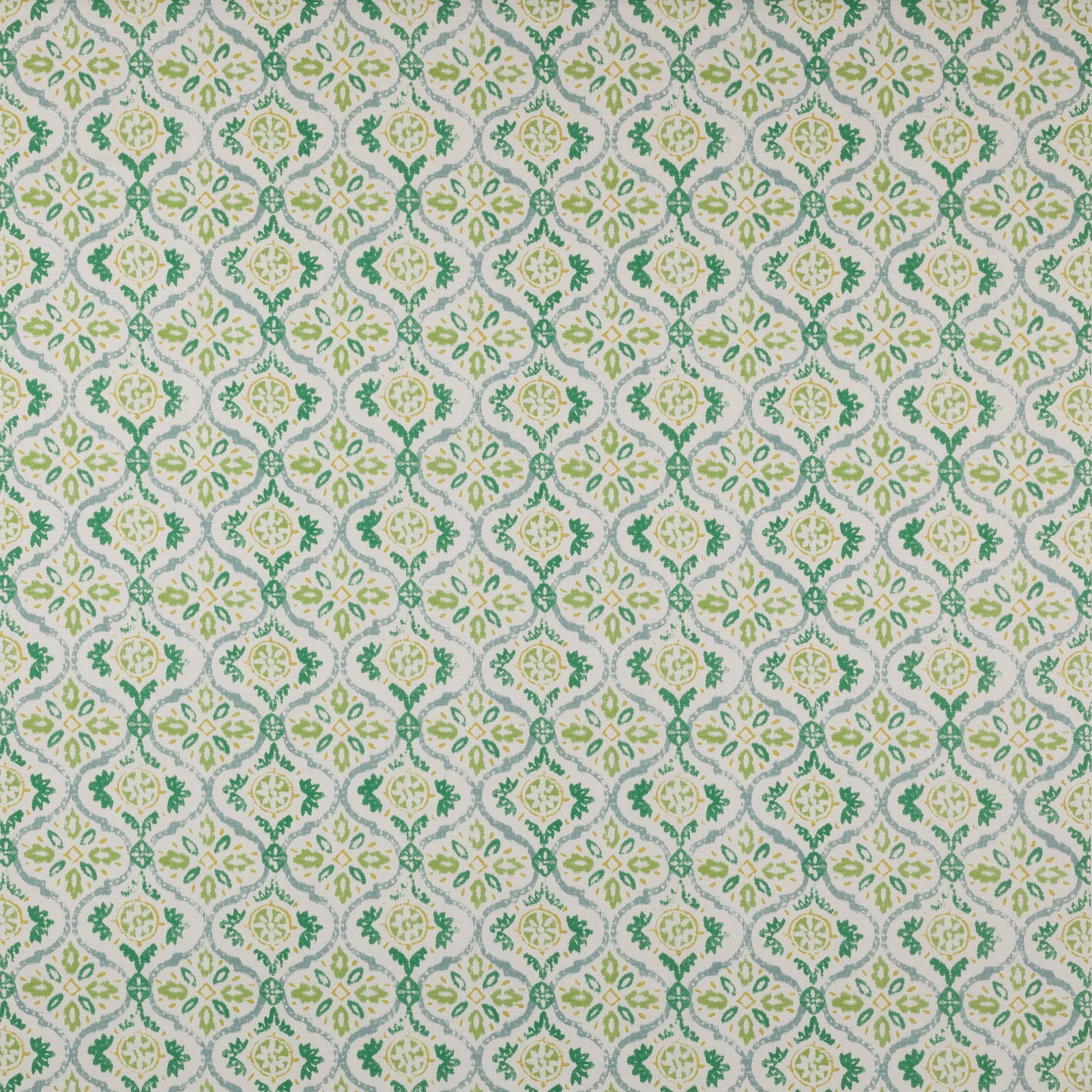 Small sage green damask pattern on a pale cotton fabric ground