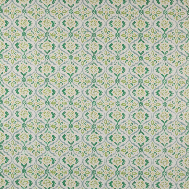 Small sage green damask pattern on a pale cotton fabric ground