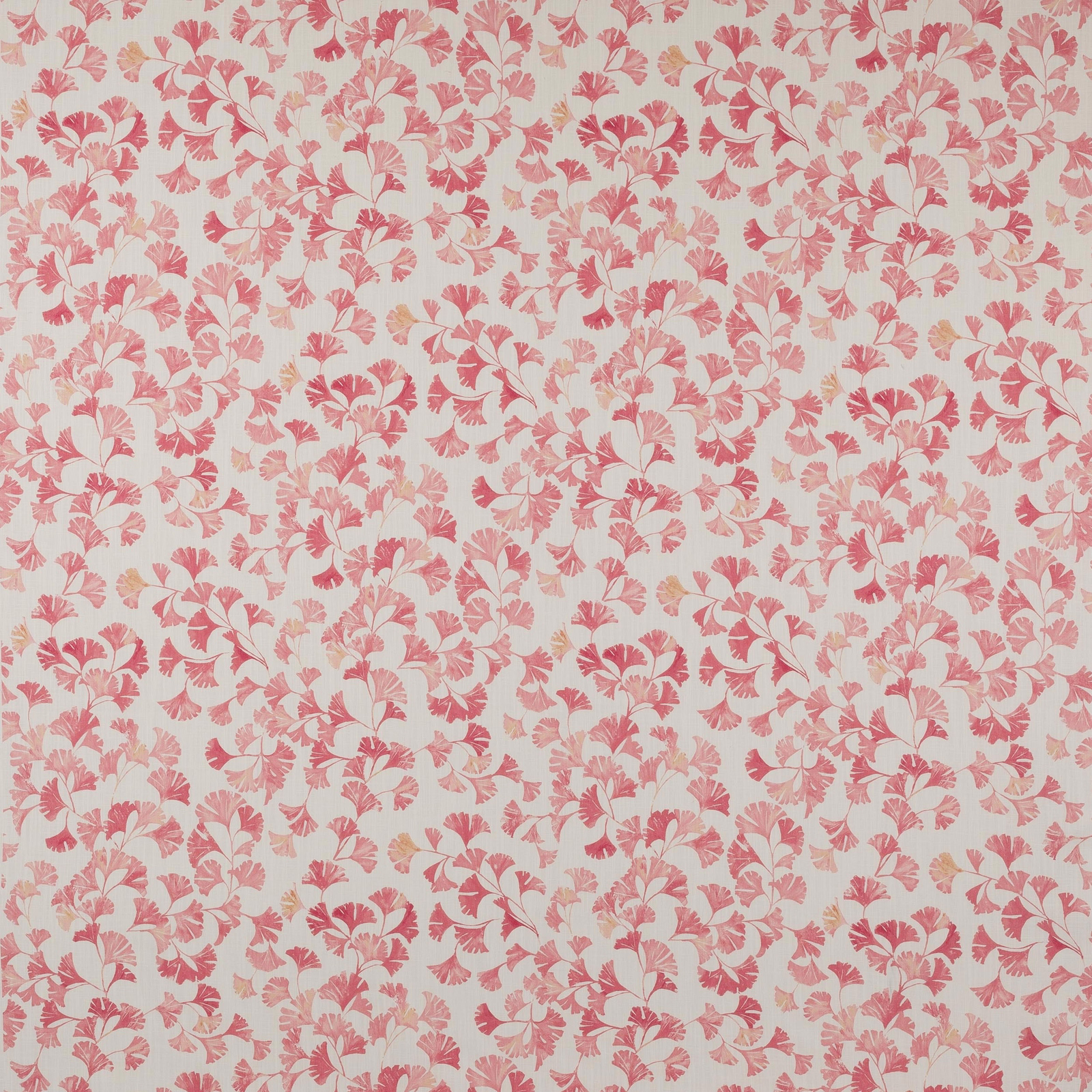 Pink and cream floral fabric swatch with repeating leafy motif