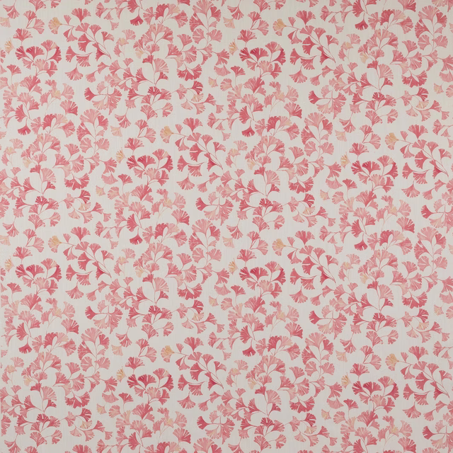 Pink and cream floral fabric swatch with repeating leafy motif