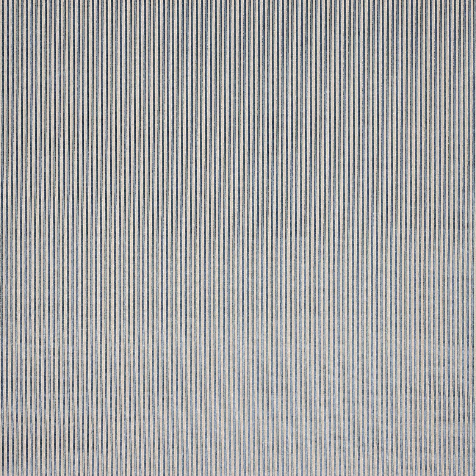 Fine vertical blue and pale stripe velvet swatch with soft sheen