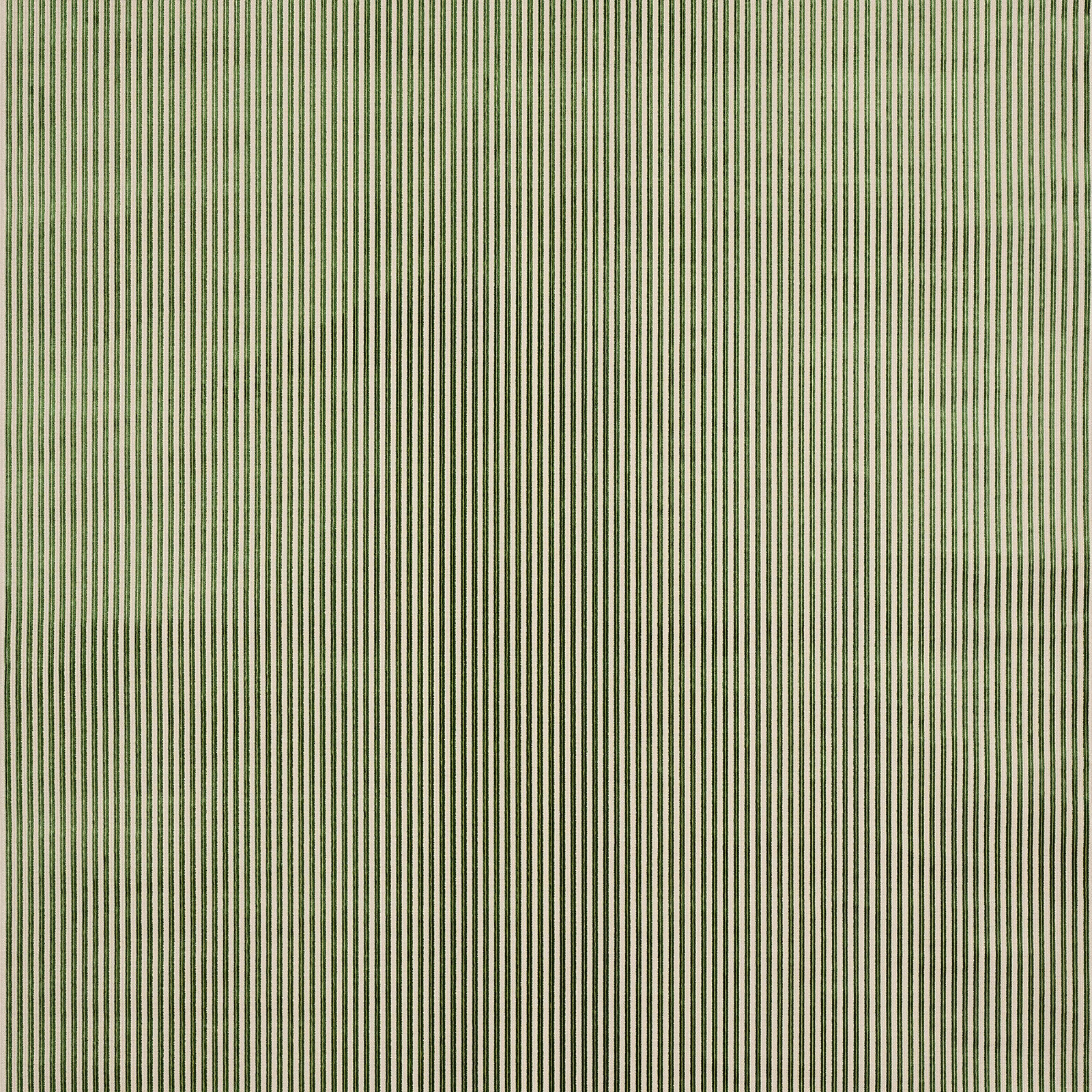 Fine vertical emerald and sage velvet stripes on a pale ground