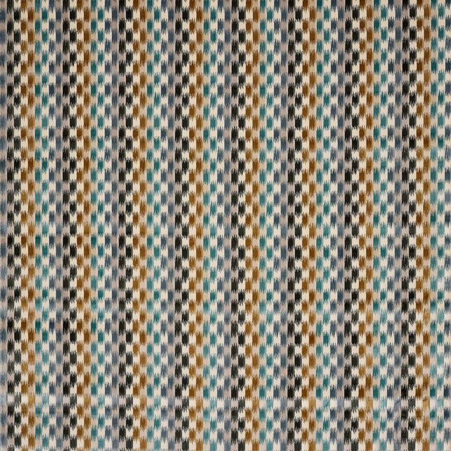 Small geometric velvet swatch in aqua, taupe, ivory and charcoal vertical blocks