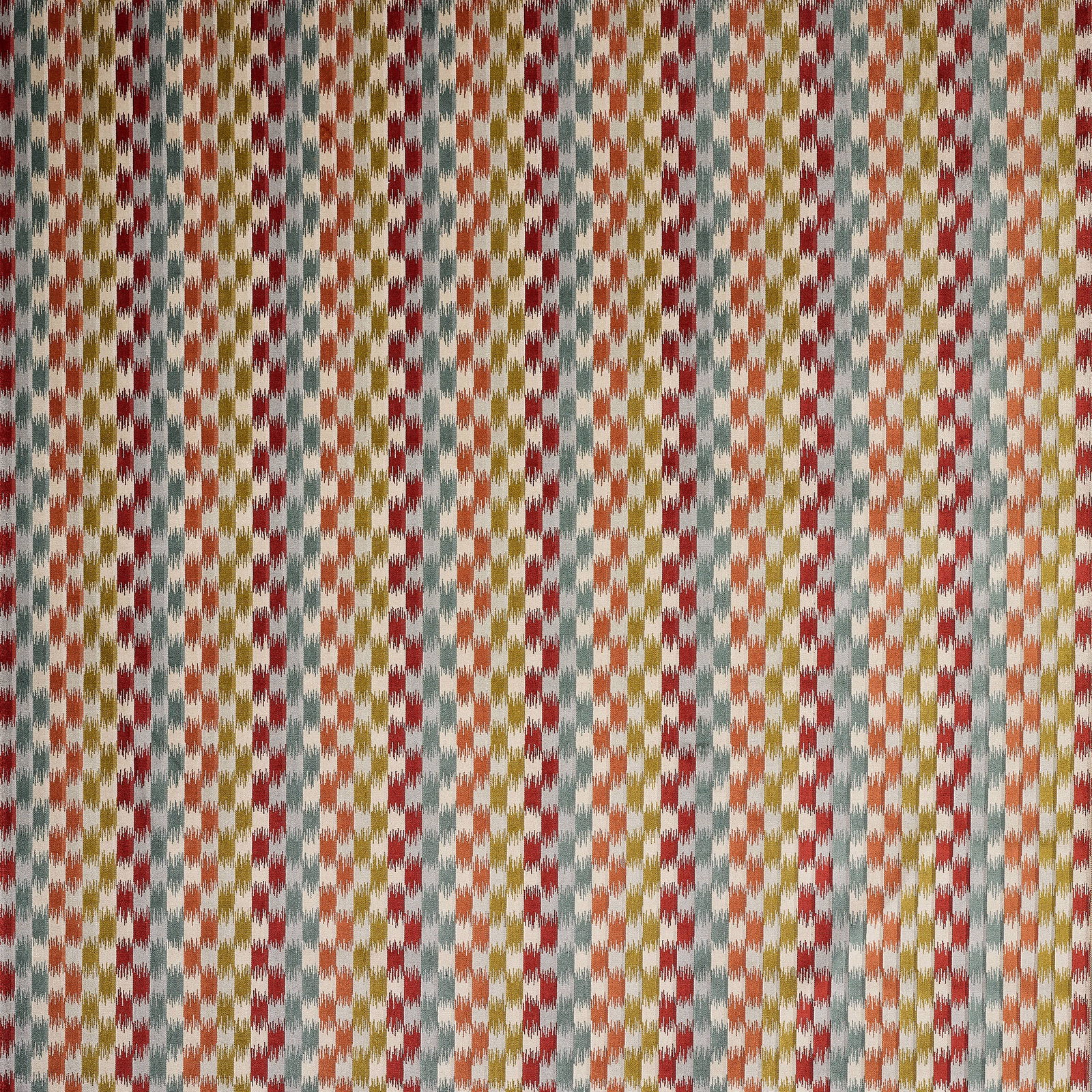 Cream velvet swatch with narrow red, sage, tan and coral vertical stripes