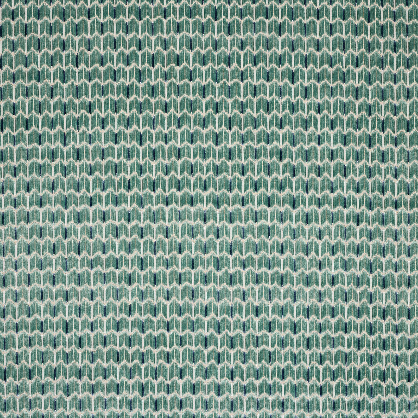 Aqua green velvet swatch with small ivory geometric lattice pattern