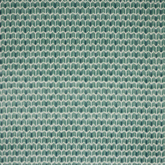 Aqua green velvet swatch with small ivory geometric lattice pattern