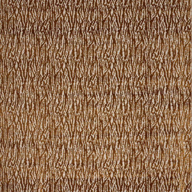 Ochre gold velvet swatch with irregular vertical brown abstract pattern
