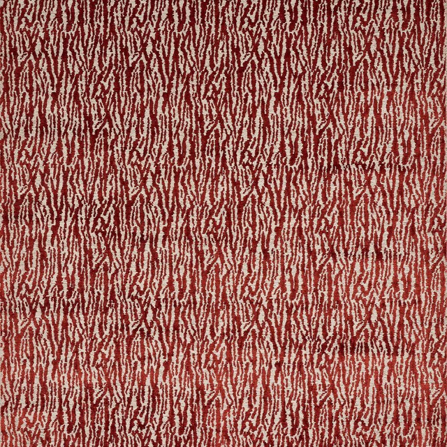 Abstract red and cream velvet swatch with zigzag woven pattern