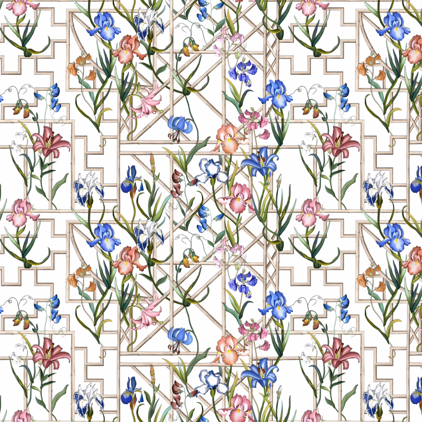Fretwork Garden Azur fabric