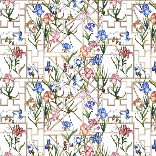 Fretwork Garden Azur fabric