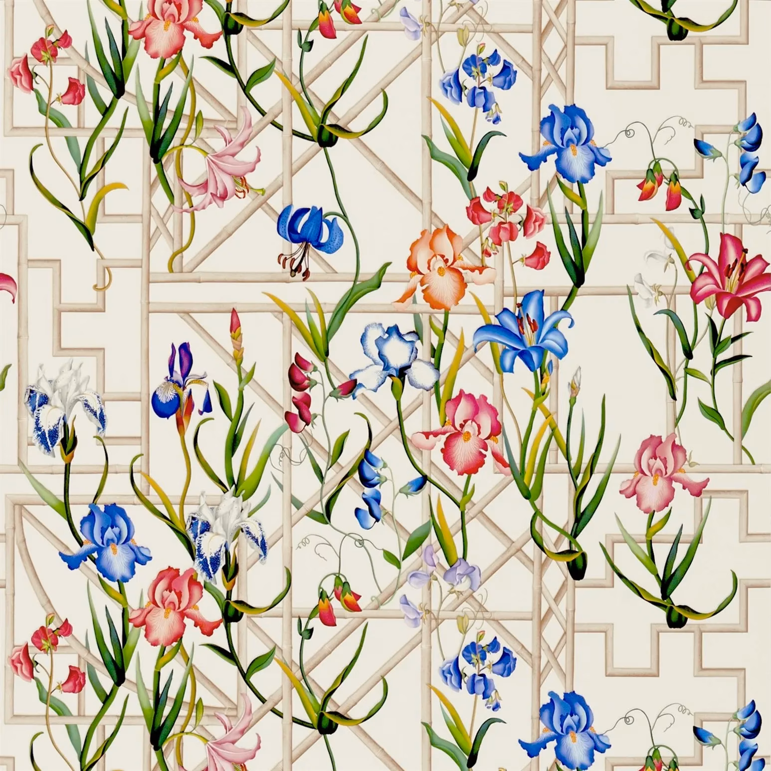 Fretwork Garden Azur fabric