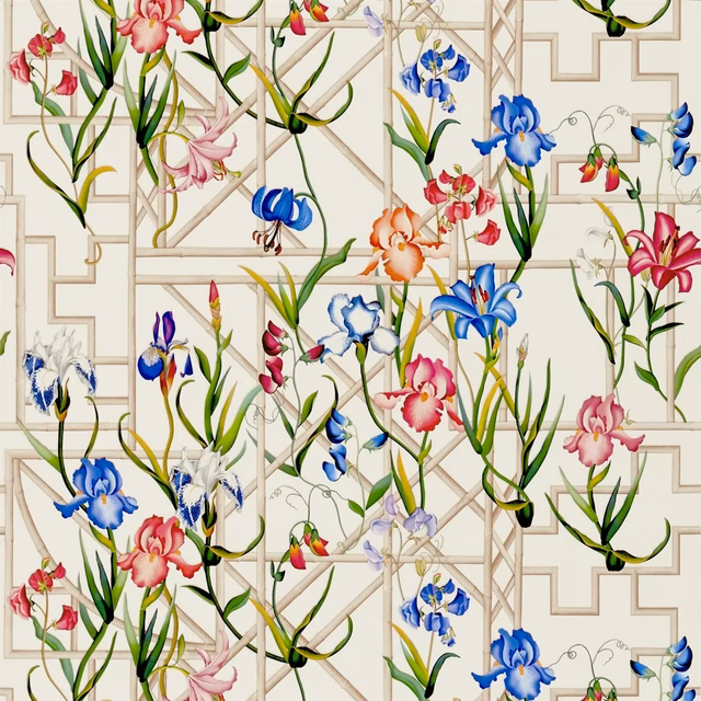 Fretwork Garden Azur fabric