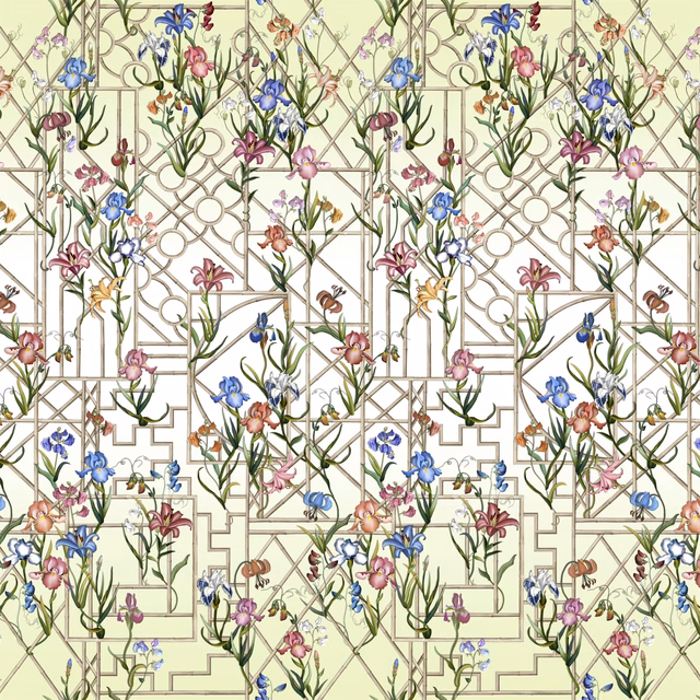 Fretwork Garden Panoramic Citron fabric