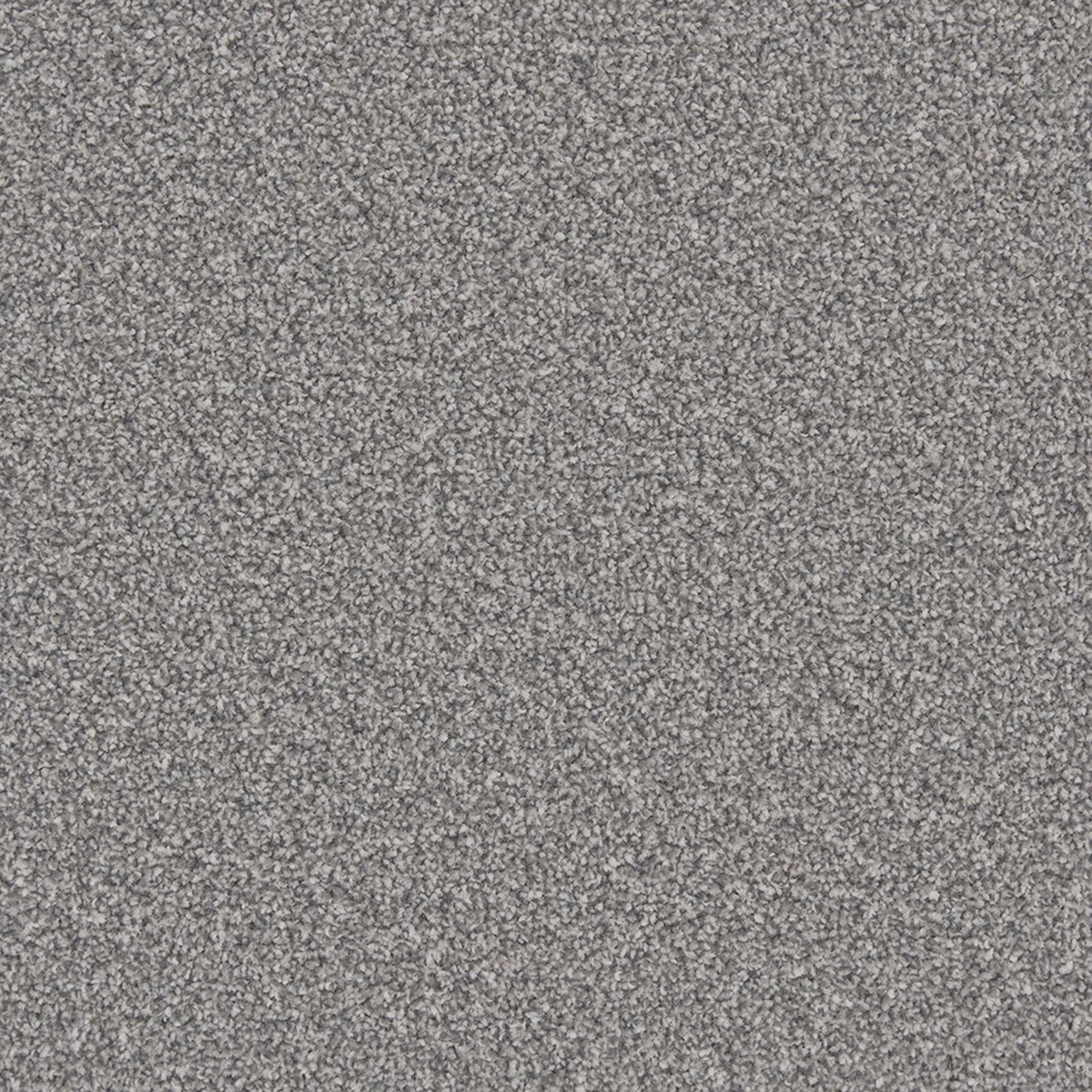 Close-up of cool grey carpet with dense peppered flecks and softly textured pile