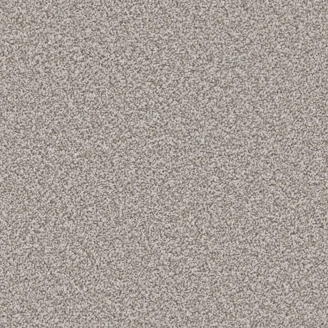 Close-up of softly mottled taupe-grey carpet with dense, finely flecked texture