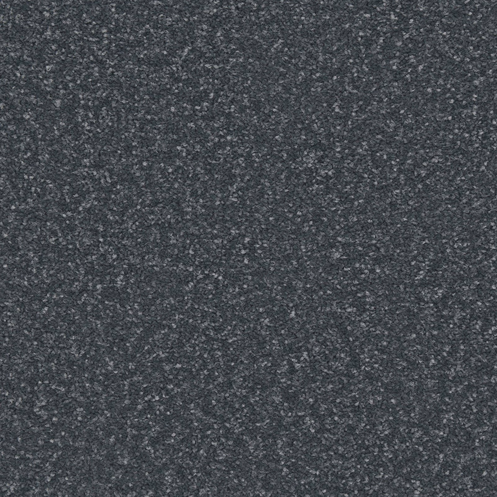 Charcoal blue-grey carpet with dense salt-and-pepper mottling and a soft textured surface