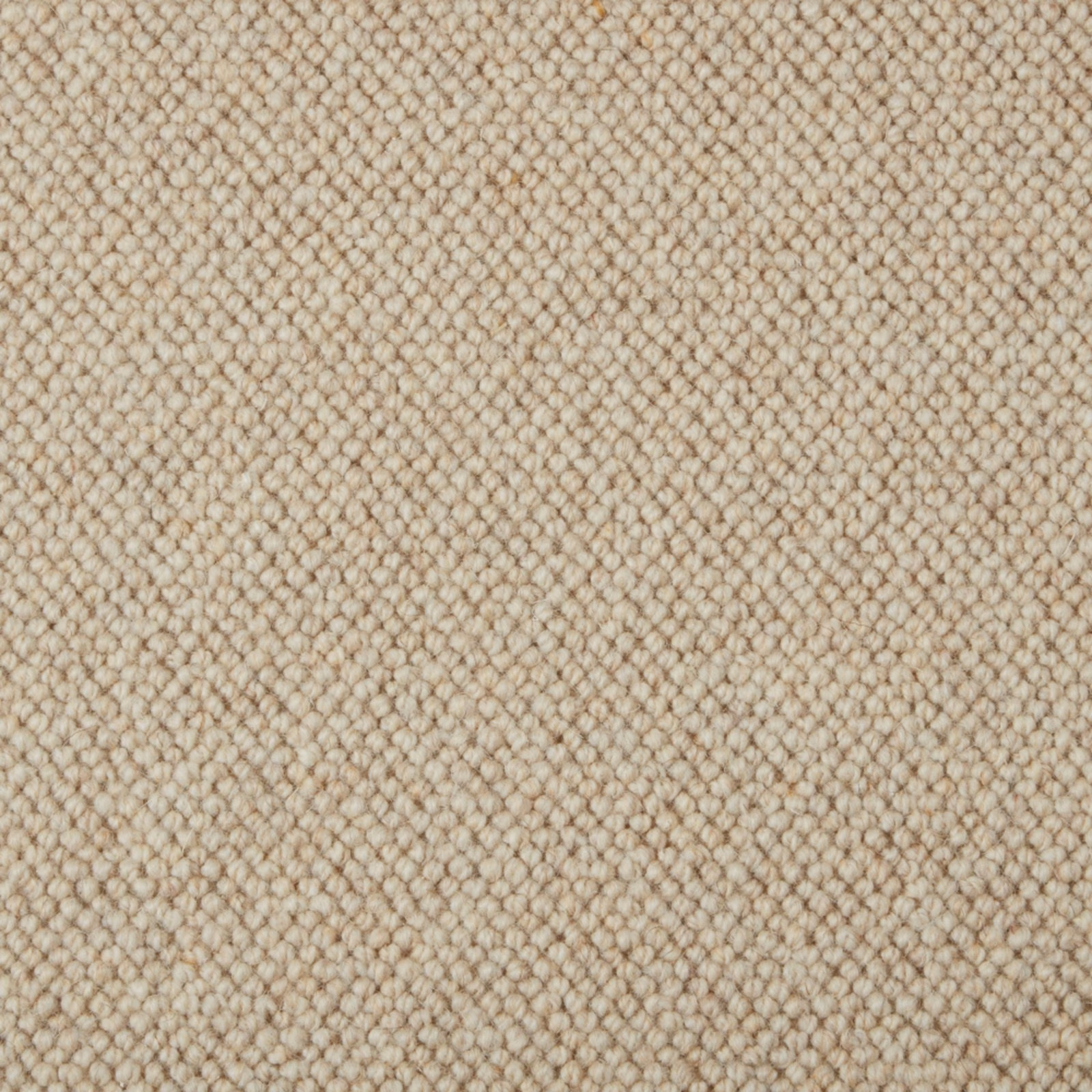 Warm oat-beige Fairisle carpet showing dense small wool loops and subtle darker flecking