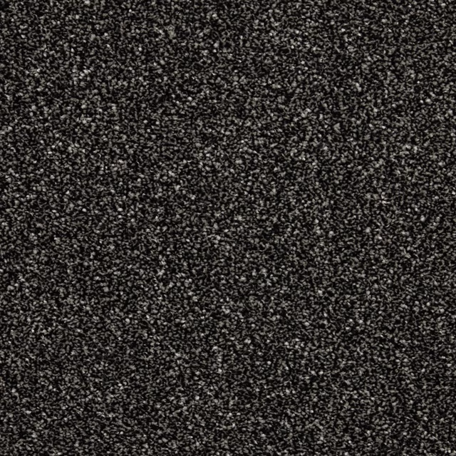 Close-up of dense charcoal carpet with fine grey flecked texture