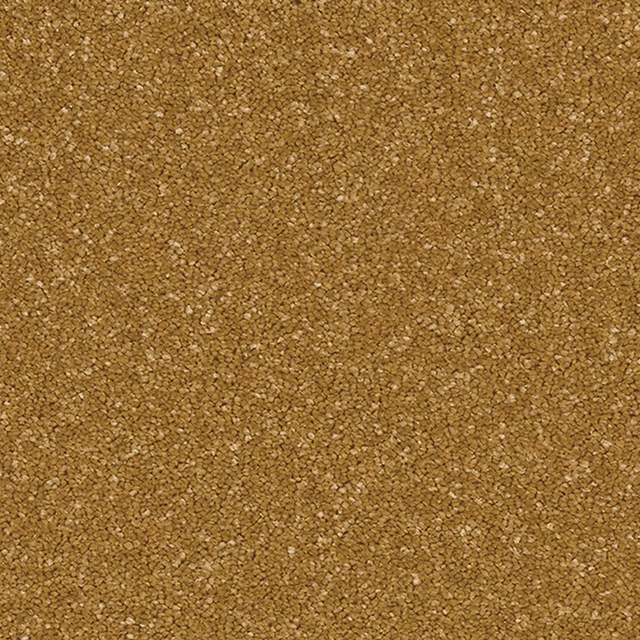 Warm ochre-brown carpet swatch with fine pale flecks and dense granular texture